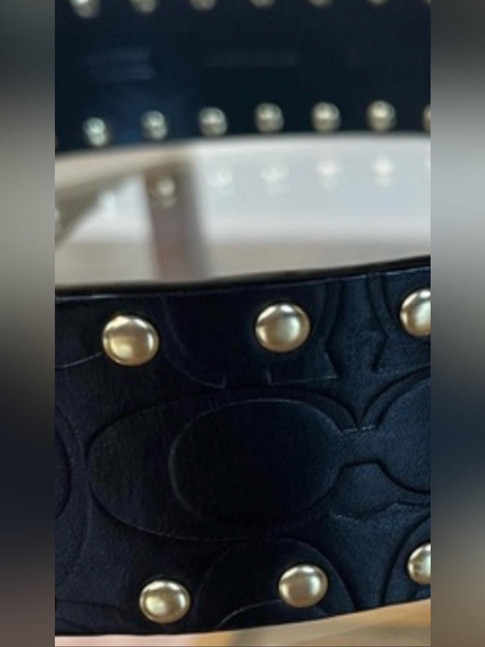 Coach Black Embossed Leather Belt with Gold Studs